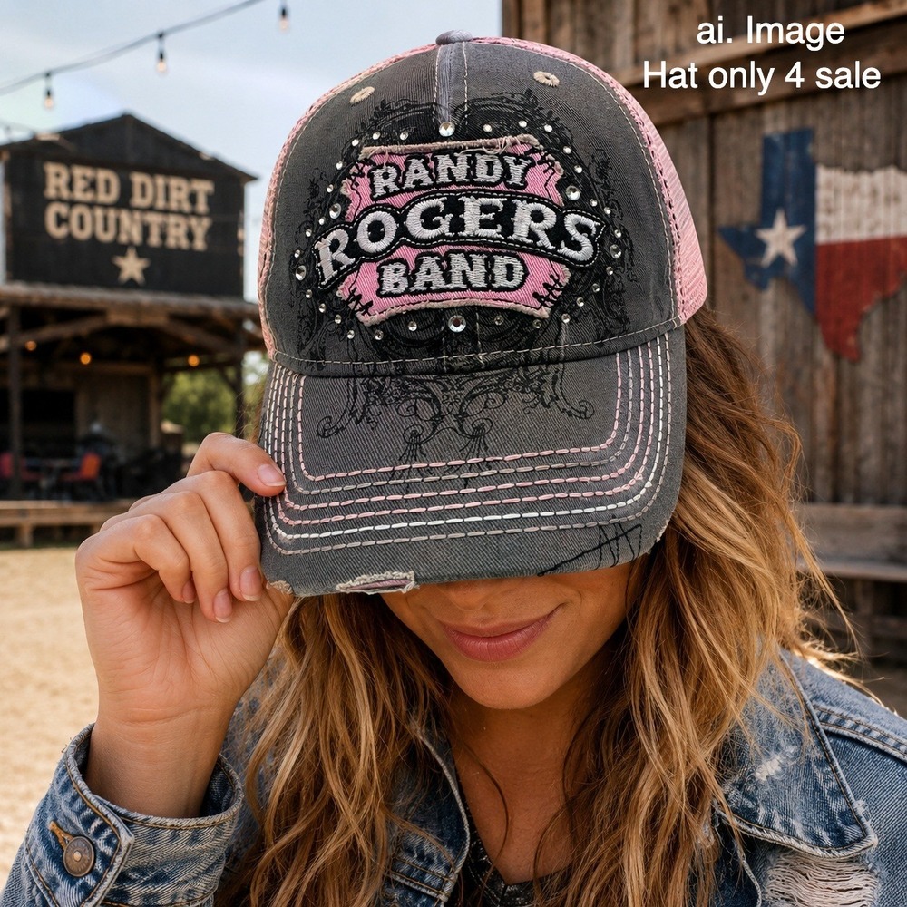 Randy Rogers Band Red Dirt Country Trucker Hat Pink Rhinestone Snapback Texas‎